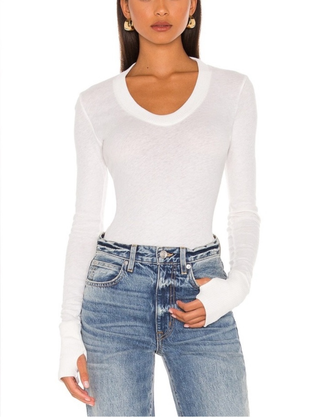 Enza Costa • Cashmere U Neck Long Sleeve Bodysuit in White